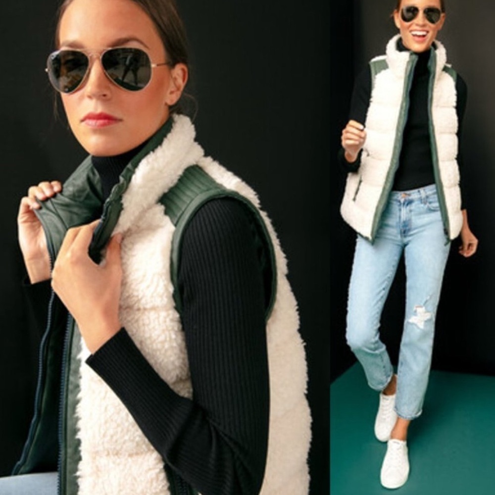 Tuckernuck Leather & Shearling Reversible Beckham Vest Green White Size L